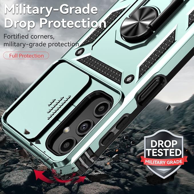 for Samsung Galaxy A14 5G Case with Screen Protector & Camera Lens Cover, [Military Grade] 16FT Drop Tested, Magnetic Kickstand Rugged Shockproof Protective Case for Galaxy A14 5G, Green - Image 2