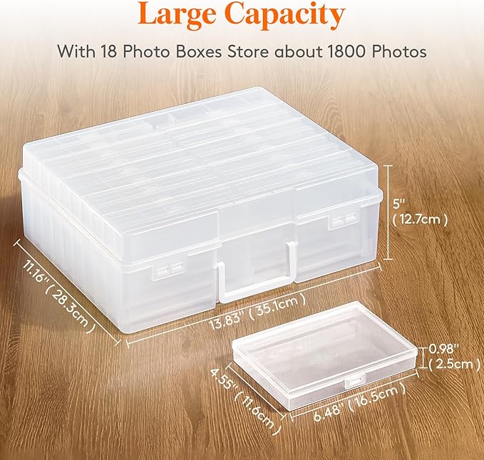 Lifewit 4x6 Photo Storage Box, 18 pcs Inner Photo Case with Lids, Clear Photo Organizers with 1 Sheet Label Sticker, Plastic Craft Storage Box for Seeds Sticker Cards Pictures Stamps Office Supplies | 1 Pcs Transport Outter Case with Handle& Labels, Co... - Image 3