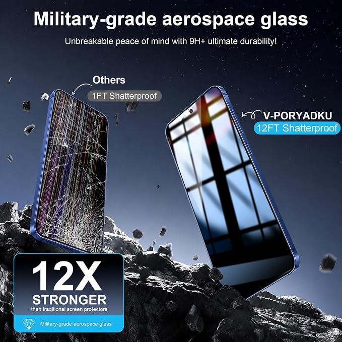 3 Pack for Samsung Galaxy S24 Plus / S25 Plus Privacy Screen Protector | Easy Installation Frame, Anti Spy Private Tempered Glass, Fingerprint Unlock, Bubble Free, Case Friendly - Image 5