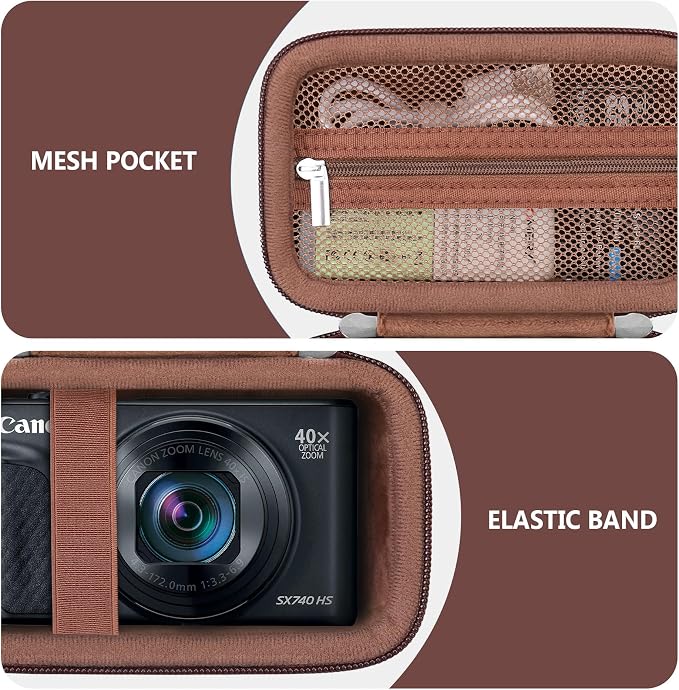 Carrying Case for Canon PowerShot SX740 HS, SX730 HS Camera, Brown | SX720 HS, SX620 HS, G7 X Mark III, G7 X Mark II Digital Camera, Storage Holder Travel Bag with Mesh Pocket for Battery Pack - Image 5