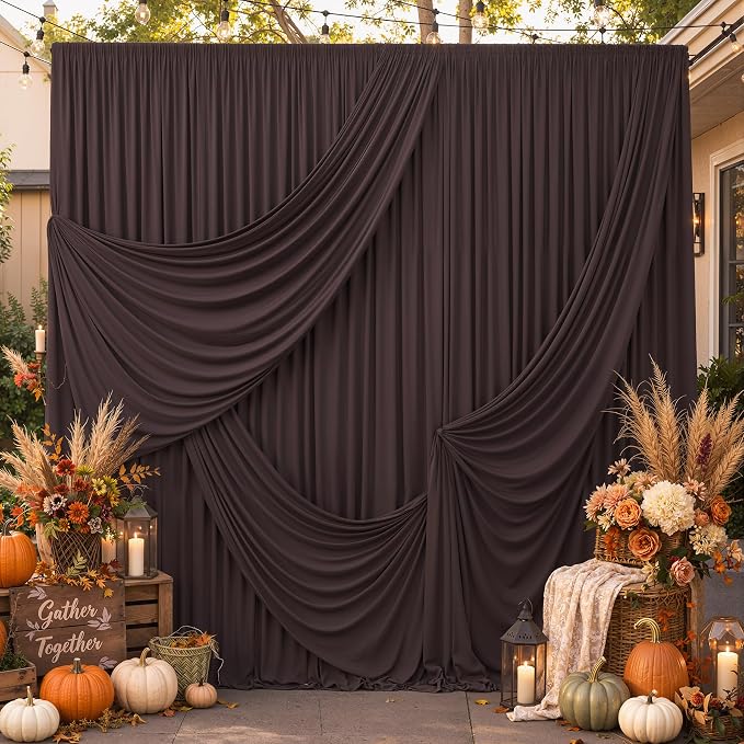 20x10ft Wrinkle Free Brown Backdrop Curtains for Party Background, 4 Panels 5x10ft Silky Polyester Photo Backdrop Drapes Back Drop Cloth for Wedding Birthday Photography Baby Shower Decor by CO-AVE