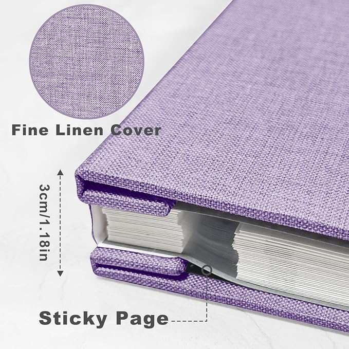 Large Photo Album Self Adhesive, DIY Scrapbook Album for 4x6 8x10 Pictures, 40 Pages Light Purple Linen Cover Memory Book, Ideal Gift for Family Travel Wedding Baby Christmas Anniversary - Image 3