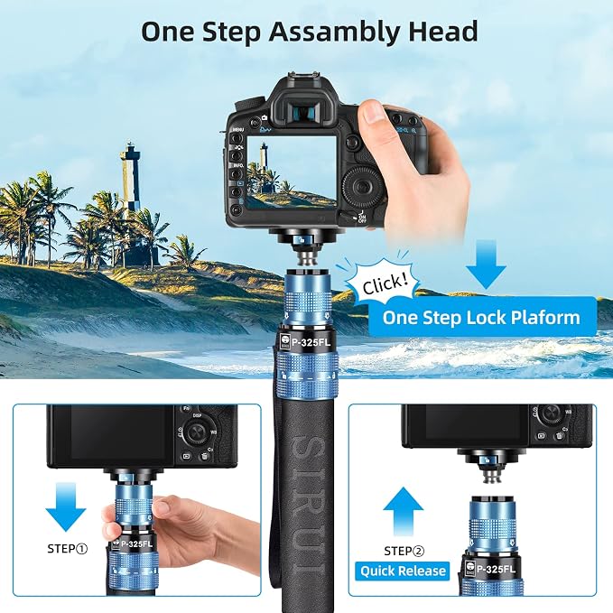 SIRUI P-325FL Carbon Fiber Monopod with Feet, 67" Professional Lightweight Travel Monopod for Camera, Max Load 22lbs, 360° Panorama, 5-Section, Quick Release Plate | 67' Professional Lightweight Travel for Camera, 360° Panorama, Max Load 22lbs, 5-Secti... - Image 2
