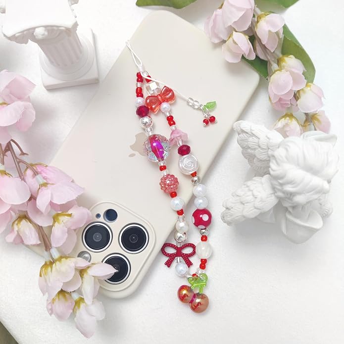 cioatu Phone Charms Cute Cherry Butterfly Cell Phone Lanyard Strap Wrist Strap for Bag Airpods Camera Pendants Decor - Image 5