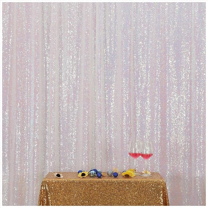 Poise3EHome White Iridescent Sequin Backdrop,8FT x 10FT Sequin Photography Backdrop Curtain for Party Decoration by Poise3EHome