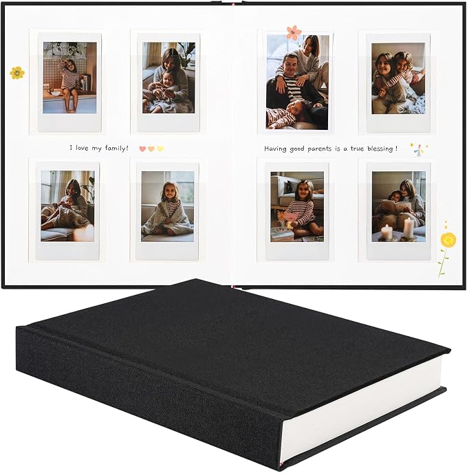 Instax Mini Photo Album with Writing Space, Linen Cover, Black | Compatible with 2x3 inch & Polaroid Pictures, 112 Recessed Clear Pockets, Wedding Guest Book and Family Memories by Unknown