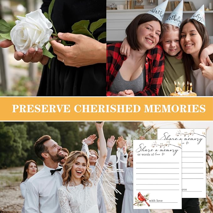 Share a Memory Cards - Share Words of Love - Keepsake Funeral Card, Guest Book Alternative, Cardinal Memory Cards for Funeral Memory Books and Boxes, Memorial Service Decorations - Image 6