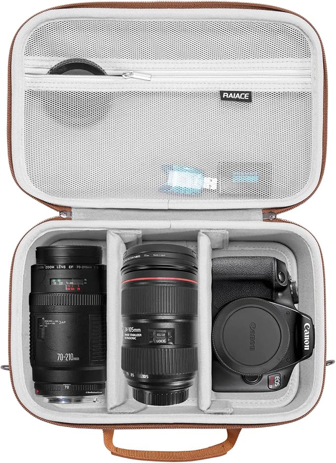 RAIACE Hard Carrying Case Compatible with Canon EOS Rebel T7/ T100/ T6/ R100/ R50/ R5/ R7/ R8, for Sony, for Nikon Camera. Large Capacity Camera Bag for Lens, Cables, Cards and Accessories. - Gray by RAIACE