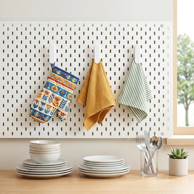 Jucoan 20 Pack White Metal Pegboard Accessories Clips for Photos, Pictures | Fit for 1/4" Oval Holes Pegboard, Pegboard Attachment Clips for Wall Office Kitchen Dorm Craft Room Display Organization - Image 6