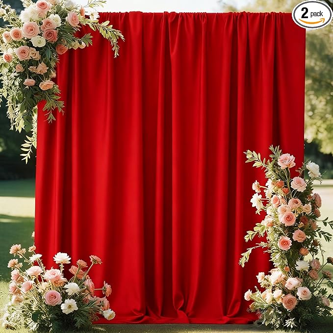 10x10FT Red Backdrop Curtains for Parties, 5x10FT 2 Panels | Wrinkle Resistant Fabric Drapes for Photography Birthday Wedding Background Decorations Easy Hang Multipurpose Use by WELCOMETOCIPAZEE