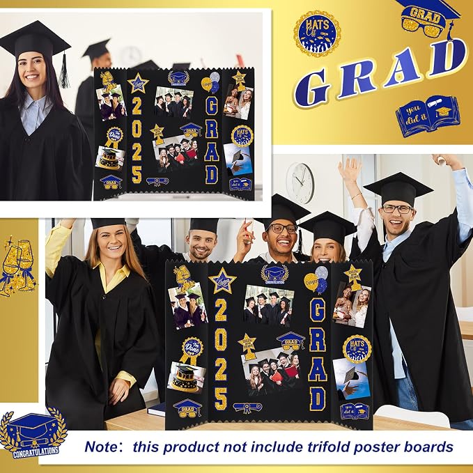 Glenmal Blue Gold 14 Sheets Graduation Photo Display Board Sticker Class of 2026 Picture Display Stickers Accessories for 2026 Grad Party College Board Photo Frame Decor (12x10inch,8.3x8.3inch) - Image 6