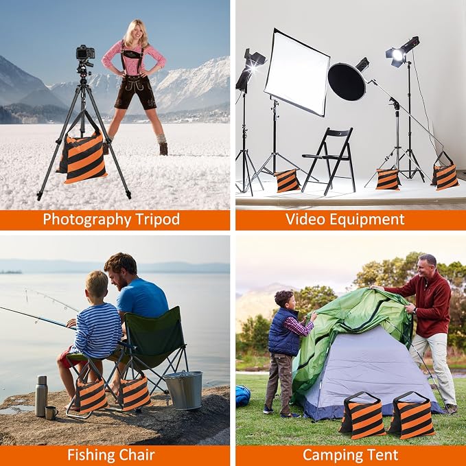 4 Packs Orange Sandbag Weight Bags for Light Photography Video Equipment | Heavy Duty Saddlebags for Backdrop Stand, Photo Tripod, Canopy, Pop up Tent, Umbrella Base, Fishing Chair, Picnic Table - Image 6