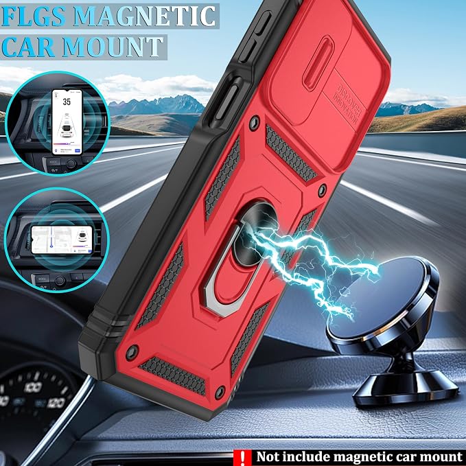 for Samsung Galaxy A06 Phone Case with 2PCS Screen Protector, Galaxy A06 Case Build in 360° Rotating Ring Kickstand, Military Grade Protective Case for Samsung A06 Phone, Red+Black - Image 5