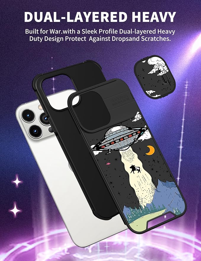(2in1 for iPhone 11 Pro Max Case Cute UFO for Women Cool Aliens Phone Cover Fashion Universe Unique Design with Slide Camera Cover Protective Case for iPhone 11 ProMax 6.5'' - Image 5