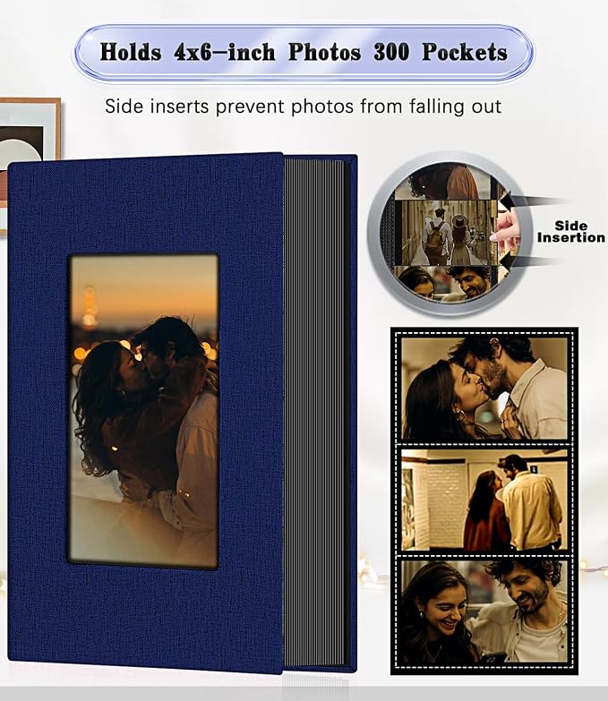 Ejblfe Photo Album 4x6,Linen Cover Slide-in Photo Album Book Can Holds 300 4x6 Photos with 50 Black Sheets for Family,Wedding,Baby and Holiday Pictures (Dark blue) - Image 3