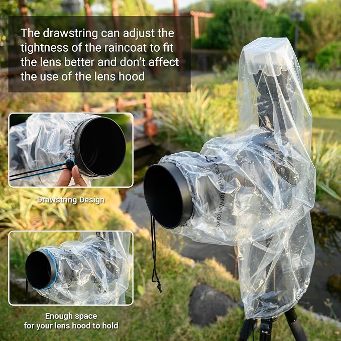 2PCS Clear Camera Rain Cover Sleeve with Flash for Camera + Lens up to 18" | Waterproof,PE Material,Dust-Proof,for Canon EOS R5 R6 Rp 5D 6D 7D 90D 80D 77D Z7II Z6II Z5 D850 D810 D780 D3500 D5600 D7500 - Image 4