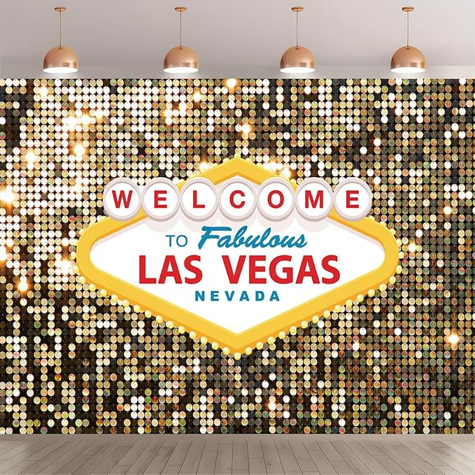 9x6FT Fabulous Casino Photo Backdrops Welcome to Las Vegas Party Poker Movie Themed Photography Background Vintage Costume Dress-up Baby Shower Banner Birthday Prom Ceremony Supplies Props Vinyl by Fanghui