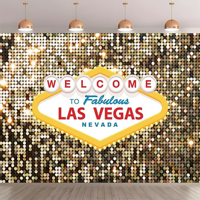 6x6FT Fabulous Casino Poker Movie Themed Photo Background Welcome to Las Vegas Party Photography Backdrops Vintage Costume Dress-up Baby Shower Banner Birthday Prom Ceremony Supplies Props Vinyl by Fanghui