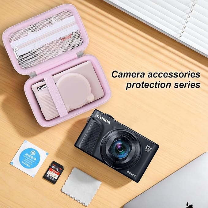 BOVKE Hard Case+Silicone Cover for Canon PowerShot SX740 Camera, Jelly Pink | SX740 SX730 Digital Camera Shockproof EVA Storage Bag & Soft Silicone Protective Case with Removable Lens Cover, Wrist Strap - Image 6