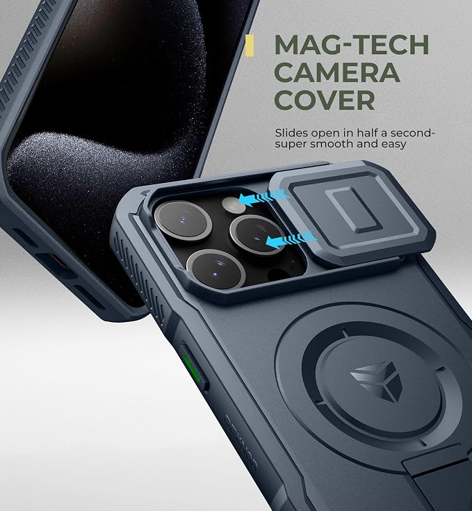 Dexnor for iPhone 15 Pro Max Case with Slide Camera Cover & Adjustable Kickstand, Compatible with MagSafe, Rugged Shockproof Bumper Cases Heavy-Duty Magnetic Protective Cover,6.7 inch,Navy Blue - Image 4