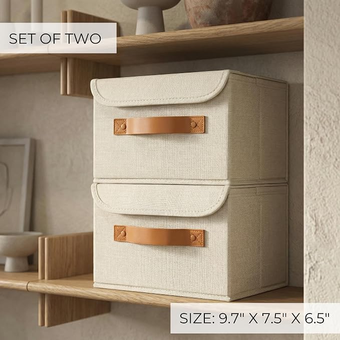 Decorative Linen Storage Boxes with Lids - Spacious Set of 2 Organizer Bins | The Perfect Small Container for Home Decor - Safely Store Photos, Documents and Memory Box Keepsakes in Style - Image 2