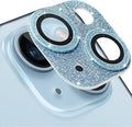 Compatible with iPhone 15 & iPhone 15 Plus Camera Lens Protector, Bling 3D Rhinestone Diamond 9H Tempered Glass Camera Cover Anti Scratch Shockproof Lens Screen Full Protective Cover - Blue by Hsefo