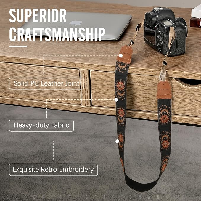 MoKo Camera Strap Compitable with Canon/Sony/Nikon/Minolta/Panasonic/DSLR | Cotton Vintage Camera Strap,Adjustable Neck Shoulder Strap,for Camcorder,Binoculars,for Adults Kids, Helios Moon God - Image 2