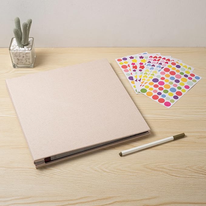 Large Photo Album Self Adhesive for 4x6 8x10 Magnetic Scrapbook DIY 60 Black Sticky Pages Beige Linen Cover Photo Album - Image 6
