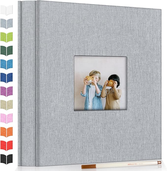 Artfeel Photo Album Self Adhesive Scrapbook Album for 3x5 4x6 5x7 8x10 Pictures,120 Pages Linen Cover with Display Window DIY Photo Book,Ideal Gifts for Family Travel Wedding Baby by Artfeel