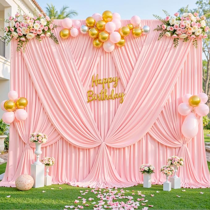 10 Panels Blush Pink Backdrop Curtain for Parties Wedding Wrinkle Free Pink Photo Curtains Backdrop Drapes Fabric Decoration for Baby Shower Birthday Party 50ft(W) x 10ft(H) - Image 4