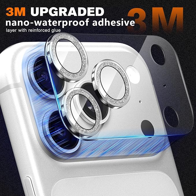 2 Pack for iPhone 17 Pro Max Camera Lens Protector | Bling Tempered Glass 9 Hardness,Anti-Scratch High Definition Camera Screen Protector (Silver) - Image 3