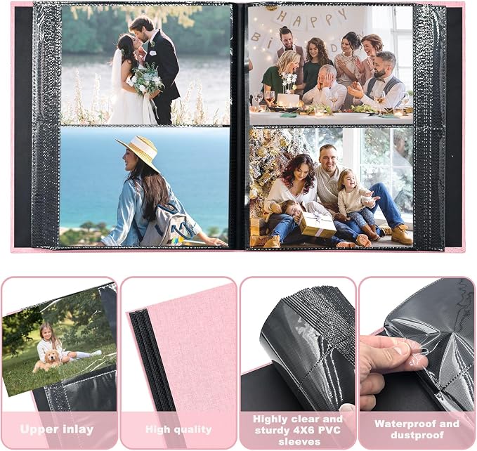 Photo Album 4x6 200 Pockets for Wedding Gifts,Linen Hardcover Picture Albums for Family Anniversary Baby Vacation Pictures - Image 5