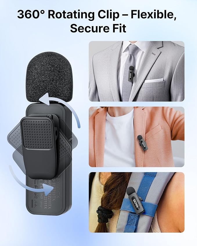 BOYA V3 Wireless Lavalier Microphone for iPhone with MFi Certified Lightning Port, 36H Battery Life with Charging Case, Noise Canceling Clip on Lapel Microphone Wireless Mini Mic for Video Recording - Image 9