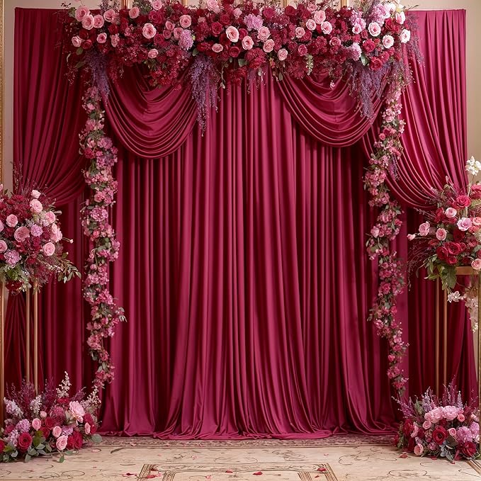 10x10 Burgundy Backdrop Curtain for Parties Wedding Wrinkle Free Maroon Photo Curtains Backdrop Drapes Fabric Decoration for Birthday Engagement Ceremony 5ft x 10ft,2 Panels - Image 9