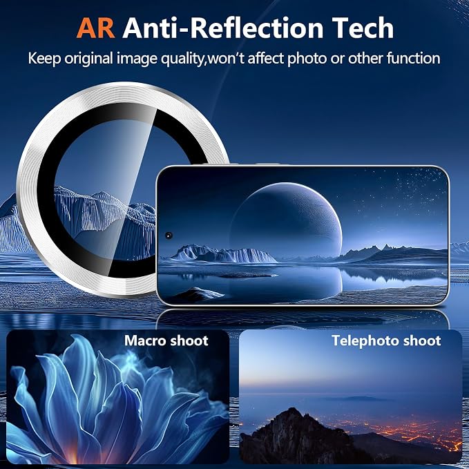 for Samsung Galaxy A37/A57 Camera Lens Protector, Individual Metal Ring Tempered Glass Lens Cover, [Strong Adsorption] Scratch Resistant Ultra-Thin HD Clear Lens Cover, 1 Set-Silvery - Image 3