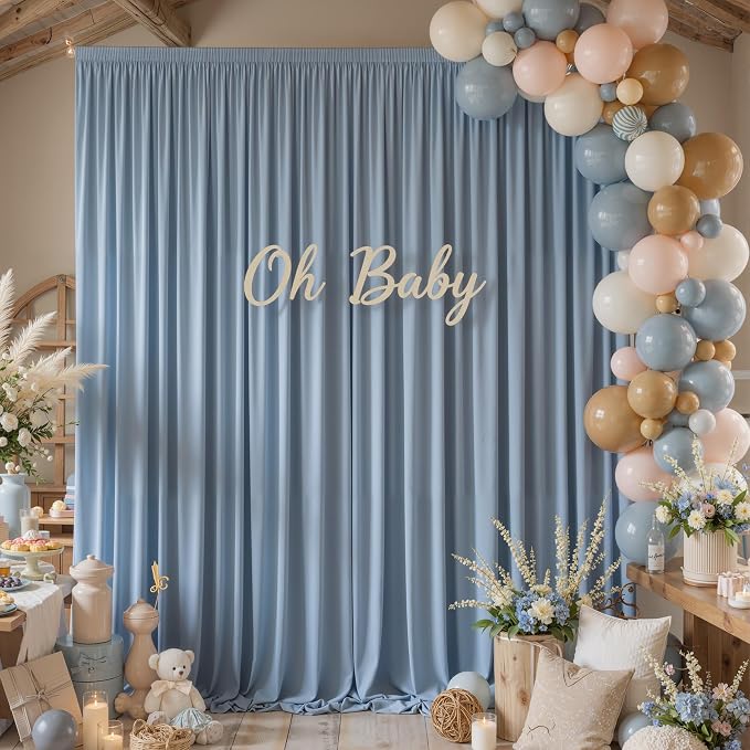 10x10ft Wrinkle Free Dusty Blue Backdrop Curtains for Parties, 2 Panels 5x10ft Silky Polyester Photo Backdrop Drapes Back Drop Cloth for Wedding Birthday Photography Background - Image 8