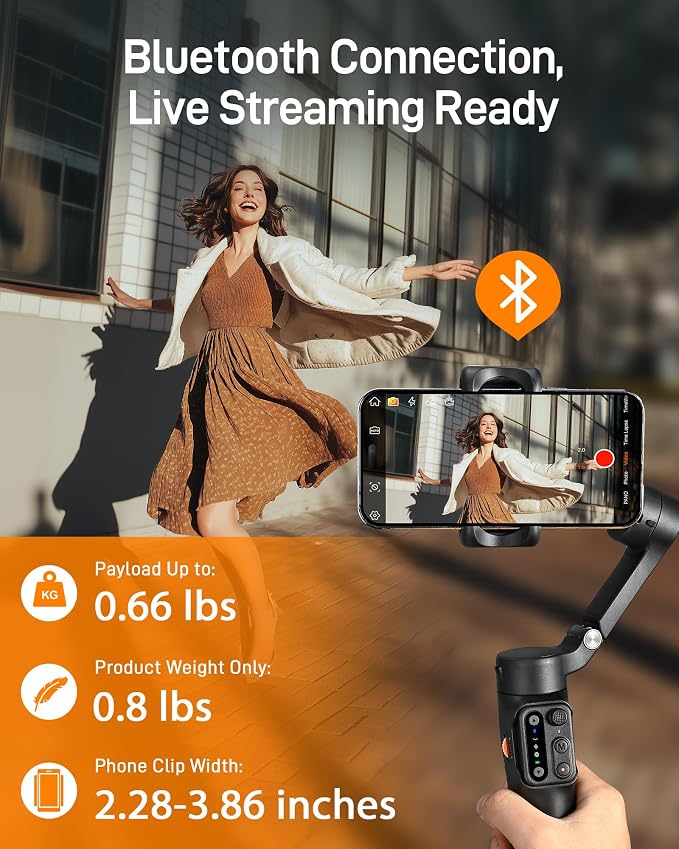 hohem iSteady X3 SE 3-Axis Gimbal Stabilizer for iPhone & Android, Black | Detachable Remote, iSteady 8.0, Foldable 0.79lb Design, Hohem Joy App, 11H Battery, 0.66lb Payload for Vlogs - Image 6