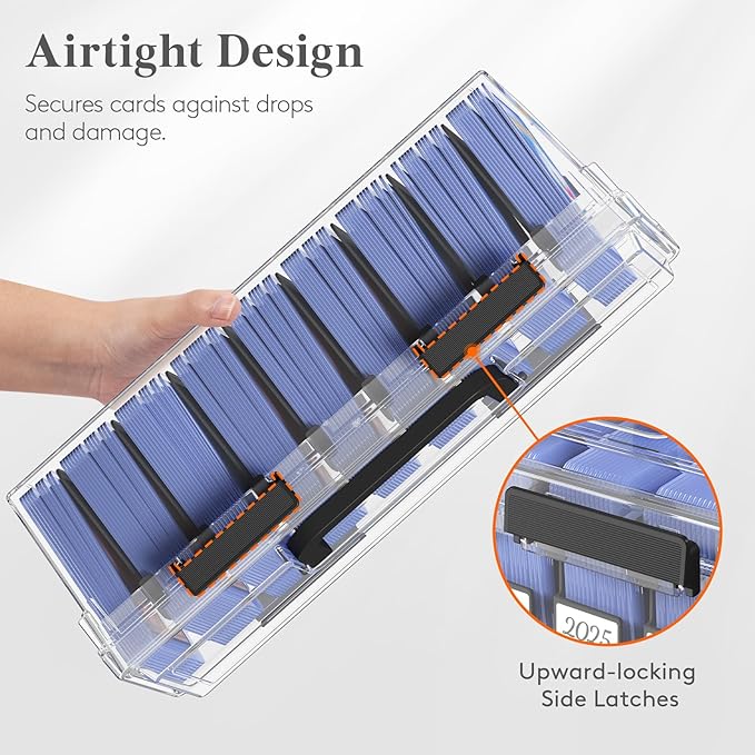 Lifewit Trading Card Storage Box with Handle, Fit for Toploader, 4 Pcs | Stackable Reinforced Latch Case with 8 Adjustable Dividers, Writable Labels, Organizer for MTG TCG Sports Baseball Bulk Cards - Image 6