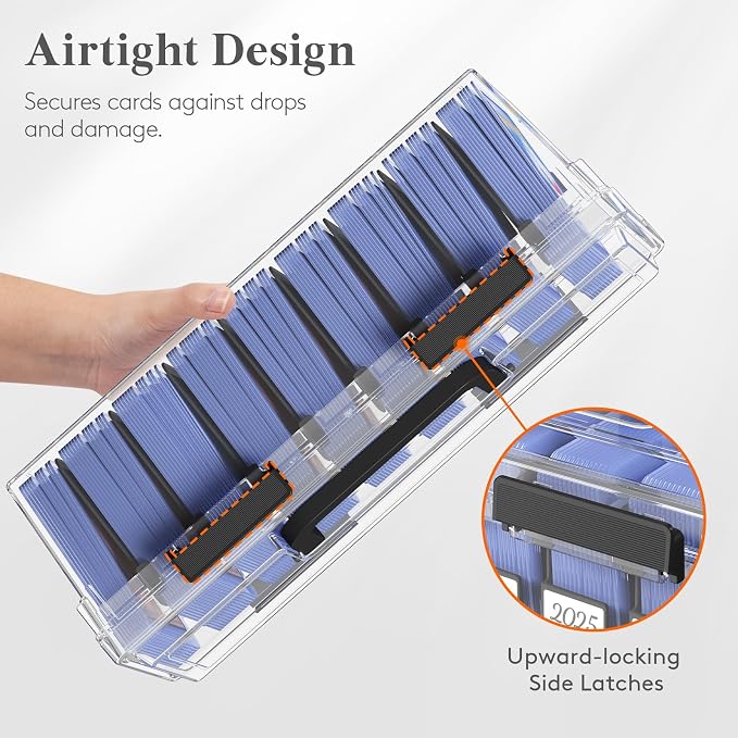 Lifewit Trading Card Storage Box with Handle, Fit for Toploader, 2 Pcs | Stackable Reinforced Latch Case with 8 Adjustable Dividers, Writable Labels, Organizer for MTG TCG Sports Baseball Bulk Cards - Image 6