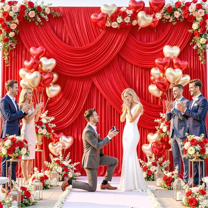 8 Panels Red Backdrop Curtains for Wedding Party Wrinkle Free Backdrops Curtain Drapes Fabric Decorations Photo Back Drop Cloth for Baby Shower Photography Stage Reception 40ft(W) x 12ft(H) - Image 2