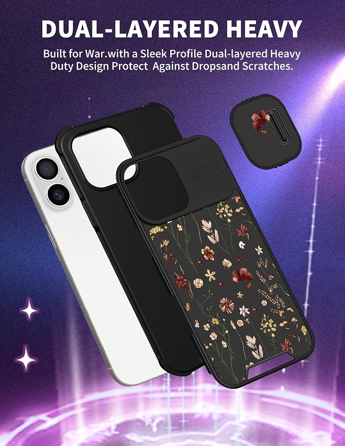 for iPhone 16 Case - Women Cute Phone Cover Girly Pretty Fancy Unique Aesthetic Design Slide Camera Cover Protective Case for Apple for iPhone 16,Flowers Floral - Image 5