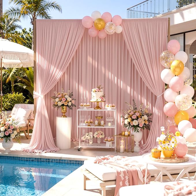 30ftx10ft Wrinkle Free Dusty Pink Backdrop Curtains for Parties, Silky Polyester Photo Backdrop Drapes 6 Panels 5x10ft Back Drop Cloth for Wedding Birthday Baby Shower Photography Background - Image 4