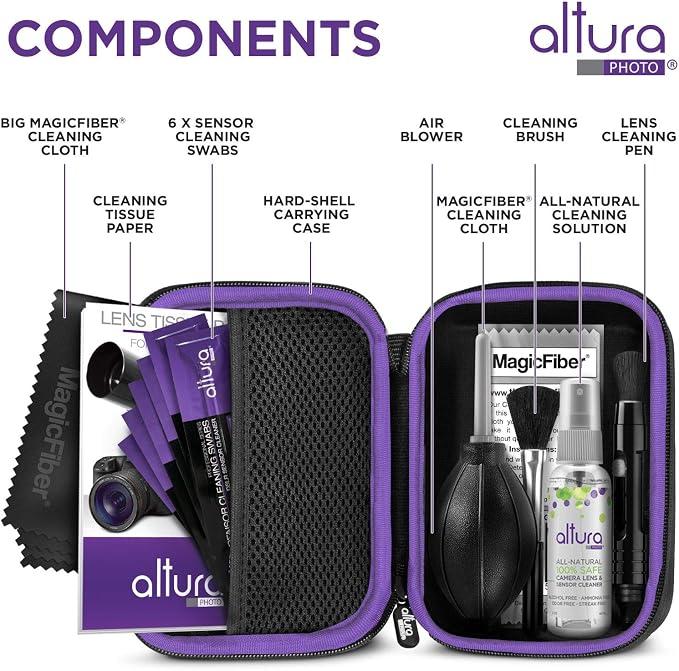 Altura Photo Camera Cleaning Kit, Full Frame Sensor Cleaner DSLR Mirrorless | Streak-Free Results, Includes Cleaner, Swabs, Pen, Blower, Brush, Cloth & Hard Case - Image 2