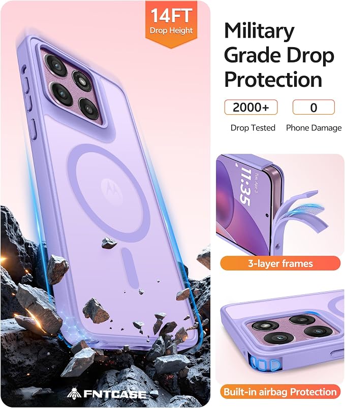 FNTCASE for Moto G Stylus 2026/2025 Case, Fit for Magsafe, Screen Protector | Translucent Matte Magnetic Back, 14FT Military Grade Drop Protection, Shockproof Protective Phone Cover, Light Purple - Image 5