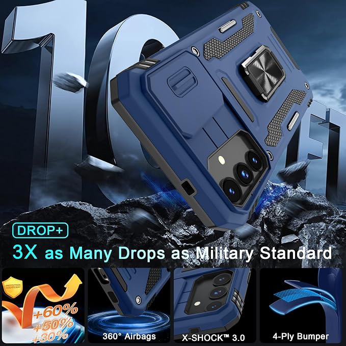 DEERLAMN Case for Samsung Galaxy S25 Plus/S24 Plus 6.7-Inch with Slide Camera Cover+Screen Protector(1 Pack), Rotated Ring Kickstand Military Grade Shockproof Protective Cover-Navy Blue - Image 4