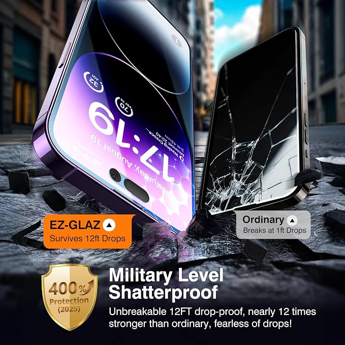 EZ-GLAZ-4+2 Pack for iPhone 14 Pro Max Privacy Screen Protector (6.7") | 2-Pack Lens Protectors, Alignment Kit, Easy Installation, 9H+ Tempered Glass, Scratch Resistant, 28° Privacy Protection - Image 4