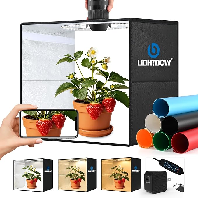 Lightdow 20"x20"x20" Photo Studio Light Box Photography with 300 LEDs(CRI>95) & Type-C Plug(35W)+Cable,6 Backdrops-Portable/Dimmable Folding Shooting Tents for Toys/Jewelry/Bonsai/Bags/Suitcases by Lightdow