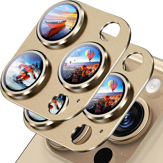 Uyiton for iPhone 16 Pro/iPhone 16 Pro Max Camera Lens Protector | Not Easy to Break, Strong Adsorption, Case-Friendly, Metal 9H Sapphire Glass Rear Camera Screen Cover, Gold, 2 Pack by Uyiton