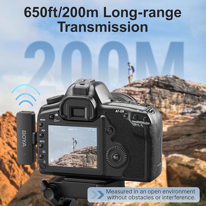 BOYA BY-V4 Wireless Microphones for Cameras DSLR Camcorder with Charging case, 12H Battery Life, 650ft Range, 4-Channel Omnidirectional Noise Canceling Lavalier Mic for Live Streaming Vlog - Image 4
