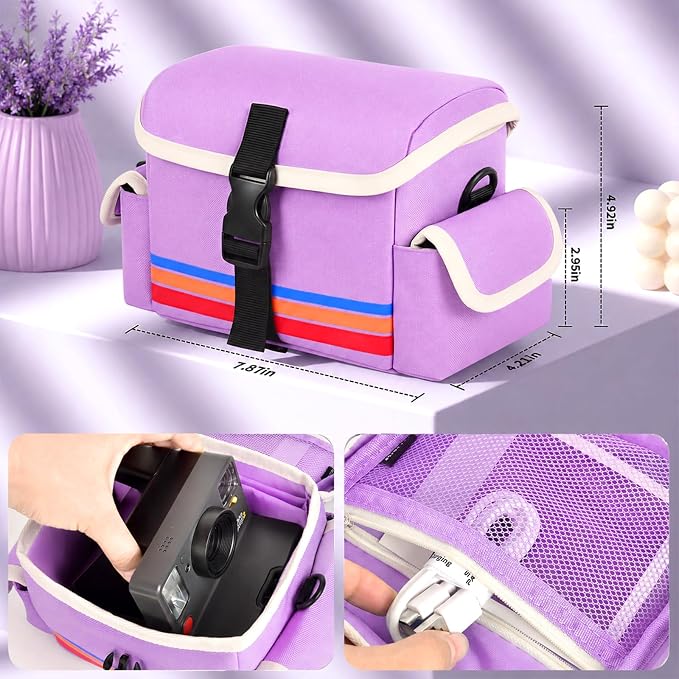 Camera Case Compatible with Polaroid Now, Now+ & OneStep+, Crossbody Bag | Custom-Fit Camera Case for Polaroid Now 2nd/3rd Gen, With A Shoulder Strap And Organized Accessory Storage - Purple - Image 4